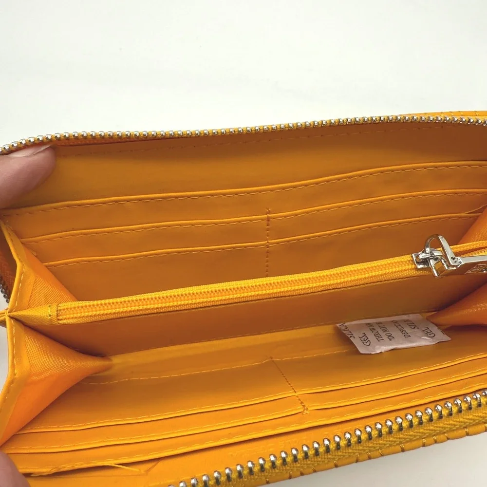 Badgley Mischka Yellow Quilted Vegan Leather Long Wallet Zip‎ Around Clutch